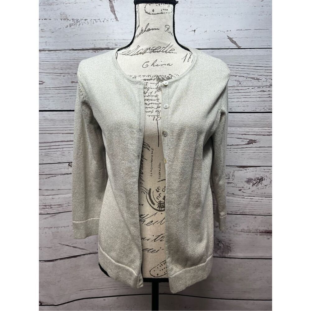 August Silk medium gold/creme sparkle cardigan sweater - 3117